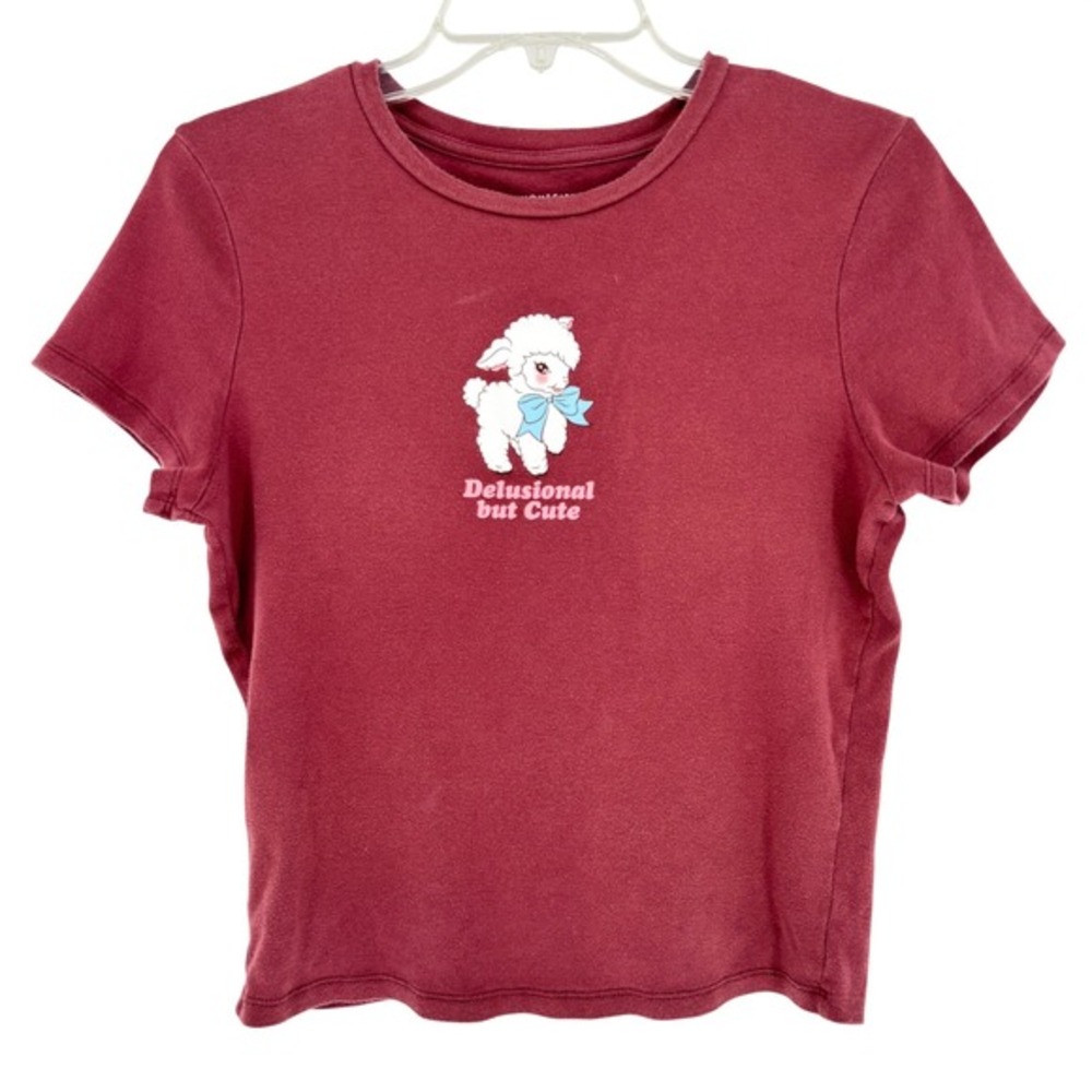 Homegirl Society Y2K Cute Graphic Crop Tee Internet Humor Casual Red Womens L